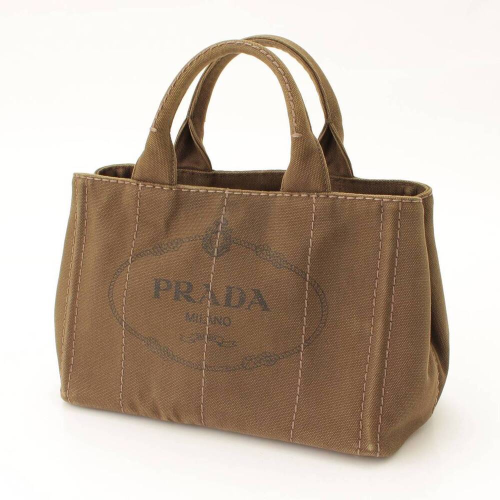 Prada Canapa Canvas Tote Bag Handbag Khaki Green - Picture 2 of 10